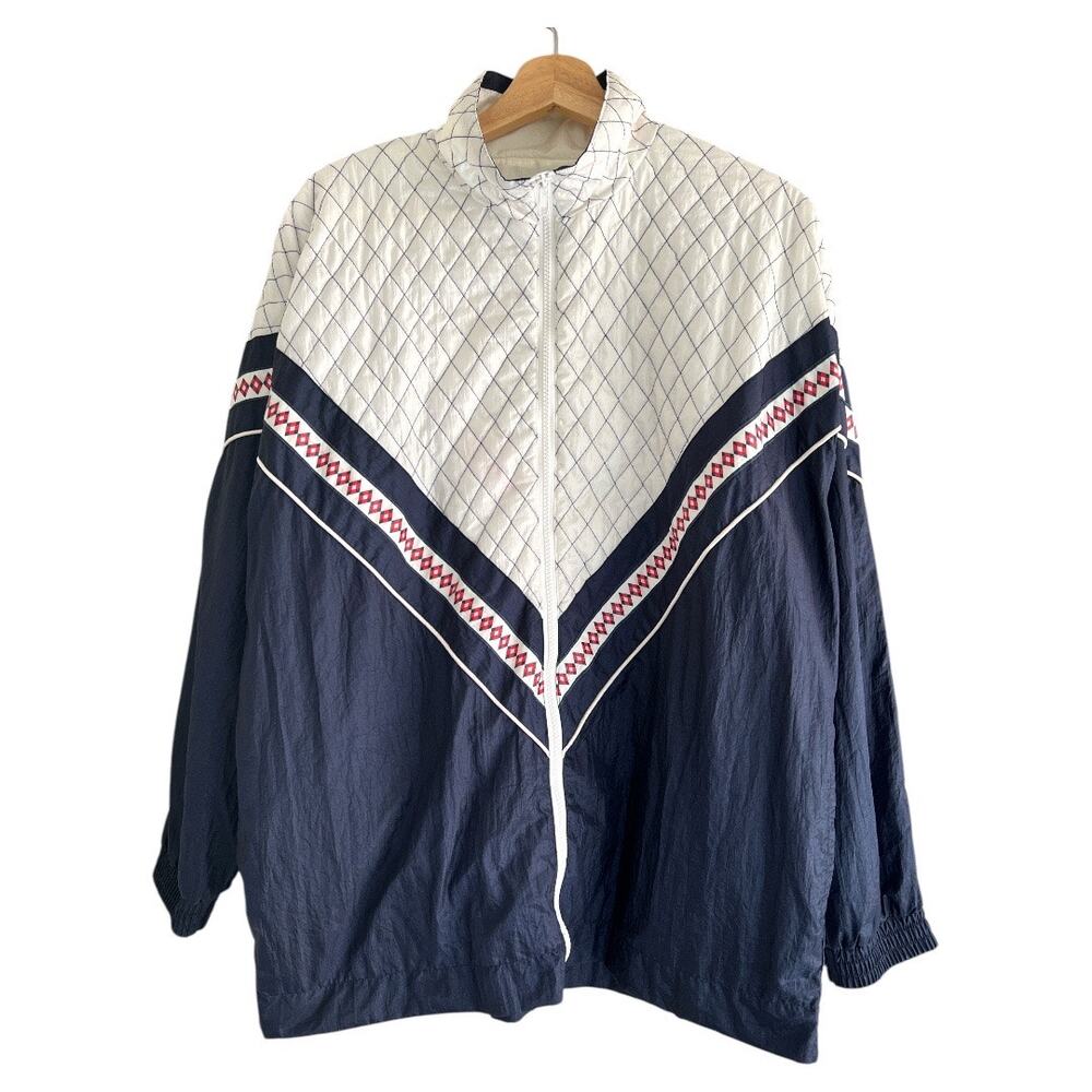Vintage Lavon Large Blue White Windbreaker Ski Jacket Argyle Full Zip 90s
